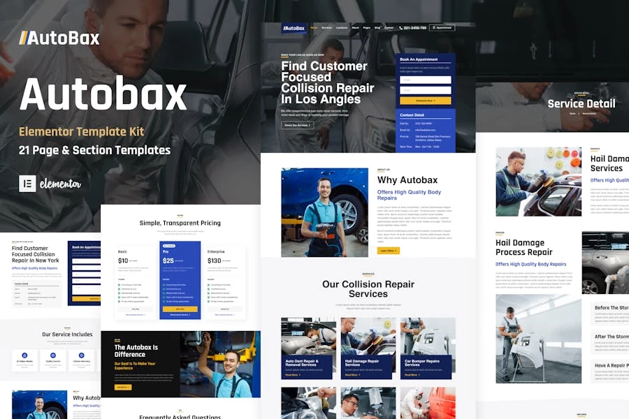 Autobax - Template Kit Elementor Pro para talleres de reparación de carrocerías