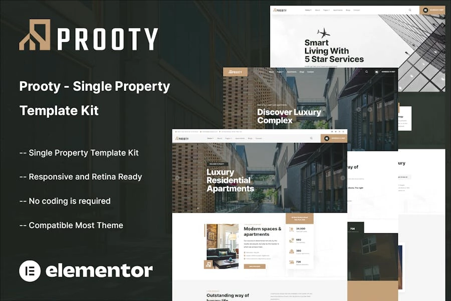 Prooty - Kit de plantillas Elementor de propiedad única