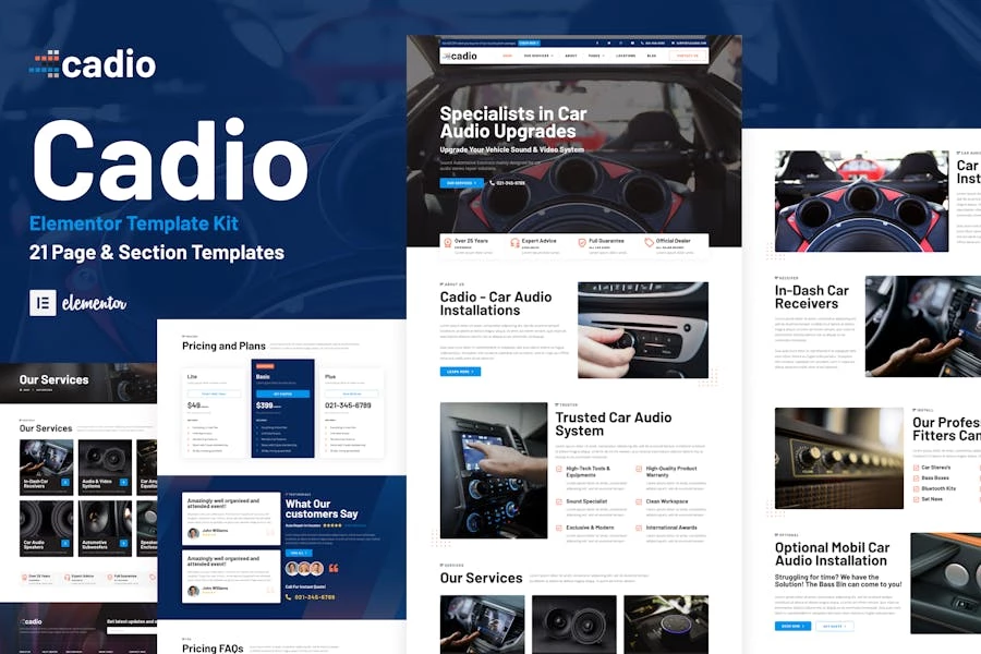 Cadio - Template Kit Elementor para talleres de audio para automóviles