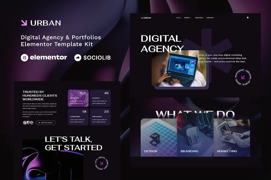 Template Kit Elementor para Agencia y portafolios digitales de Urban - Dark