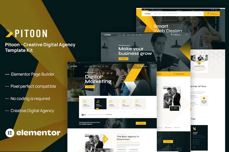Pitoon - Kit de plantillas Elementor para agencias digitales creativas