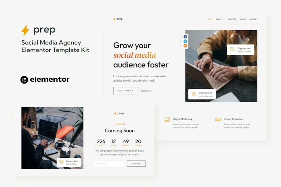 Prep - Template Kit Elementor para Agencia de redes sociales