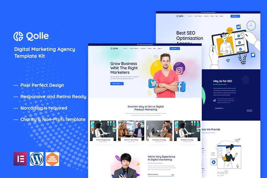 Qolle - Template Kit Elementor para Agencia de marketing digital