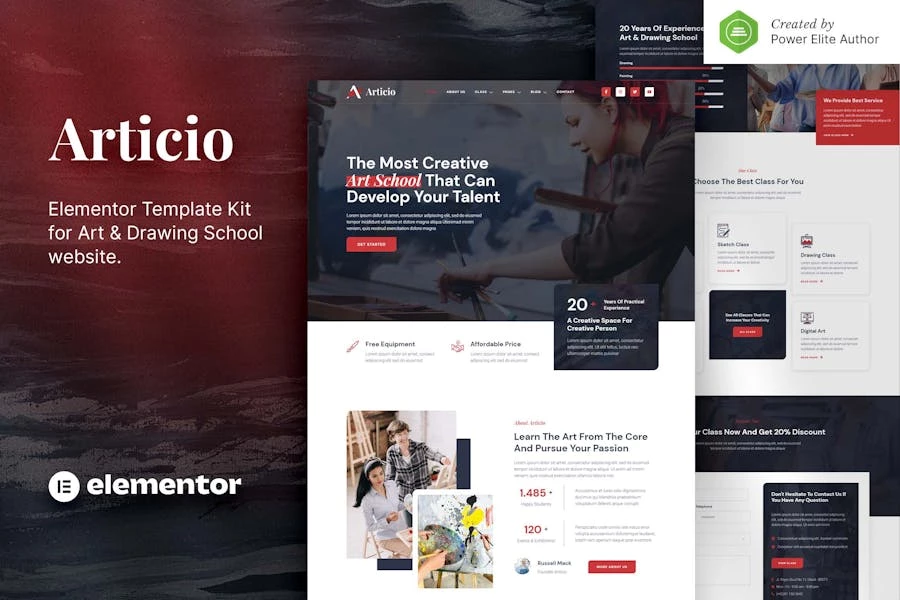 Articio — Kit de plantillas Elementor para escuela de arte y dibujo