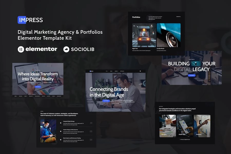 Impress - Kit de plantillas Elementor para agencias de marketing digital y portafolios