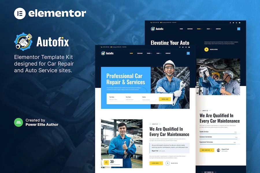 Autofix — Kit de plantillas Elementor para reparación de automóviles y servicios automotrices