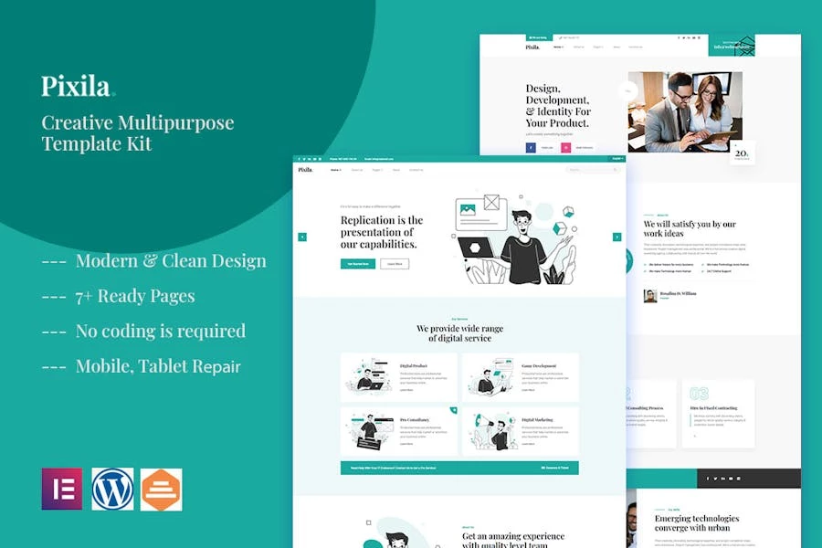 Pixila - Template Kit multipropósito creativo para Elementor