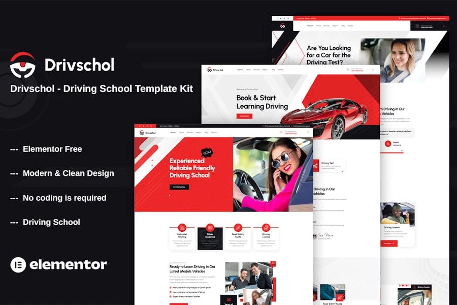 Drivschol - Kit de plantillas Elementor para escuelas de conducción