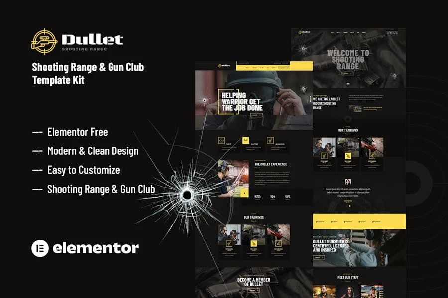 Dullet - Template Kit Elementor para campo de tiro y club de armas