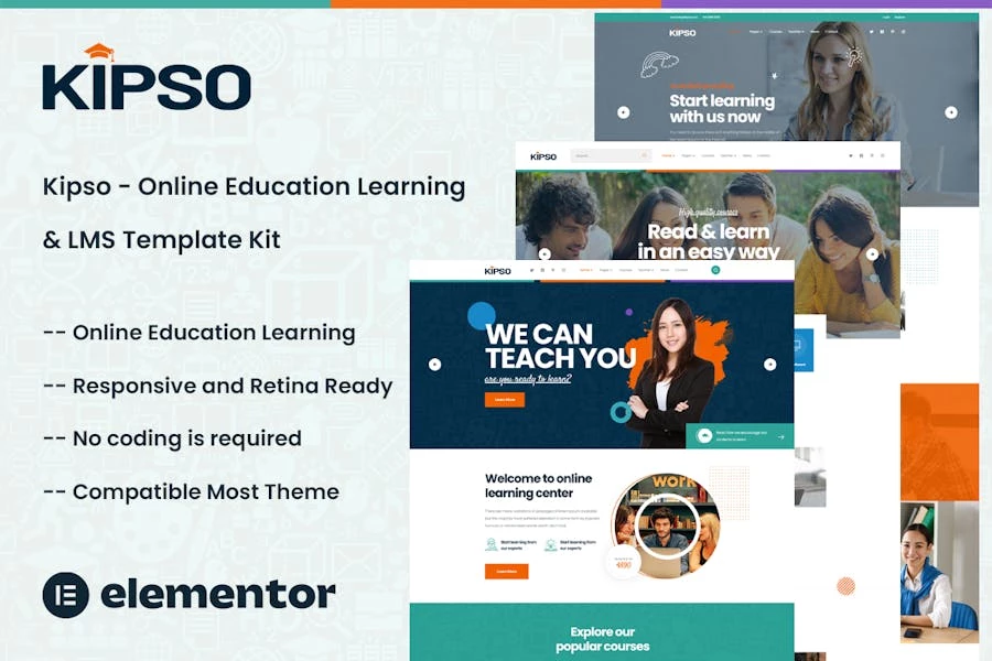 Kipso - Kit de plantillas Elementor para aprendizaje educativo en línea