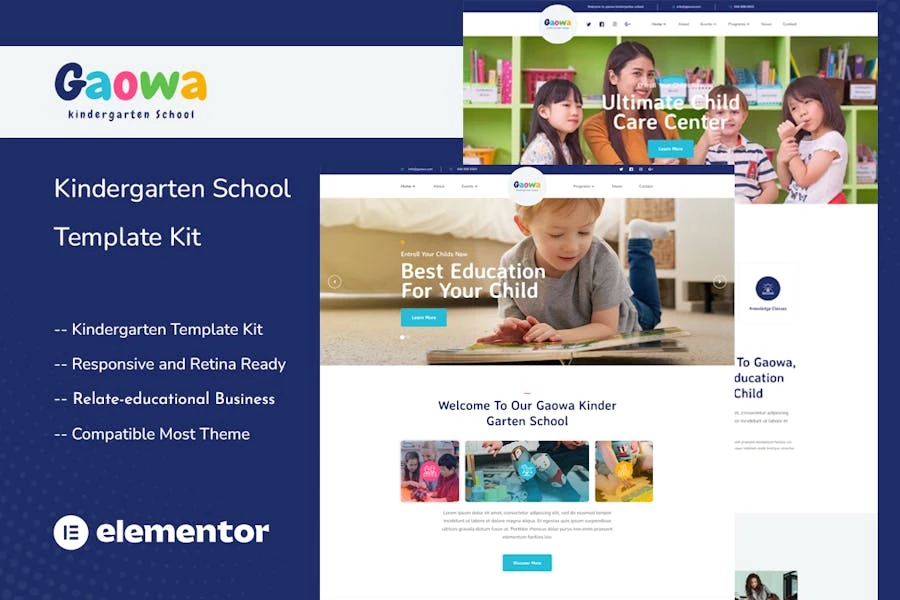 Gaowa - Template Kit Elementor para escuelas de jardín de infantes