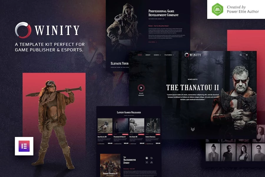 Winity: kit de plantillas Elementor para editores de juegos y deportes electrónicos