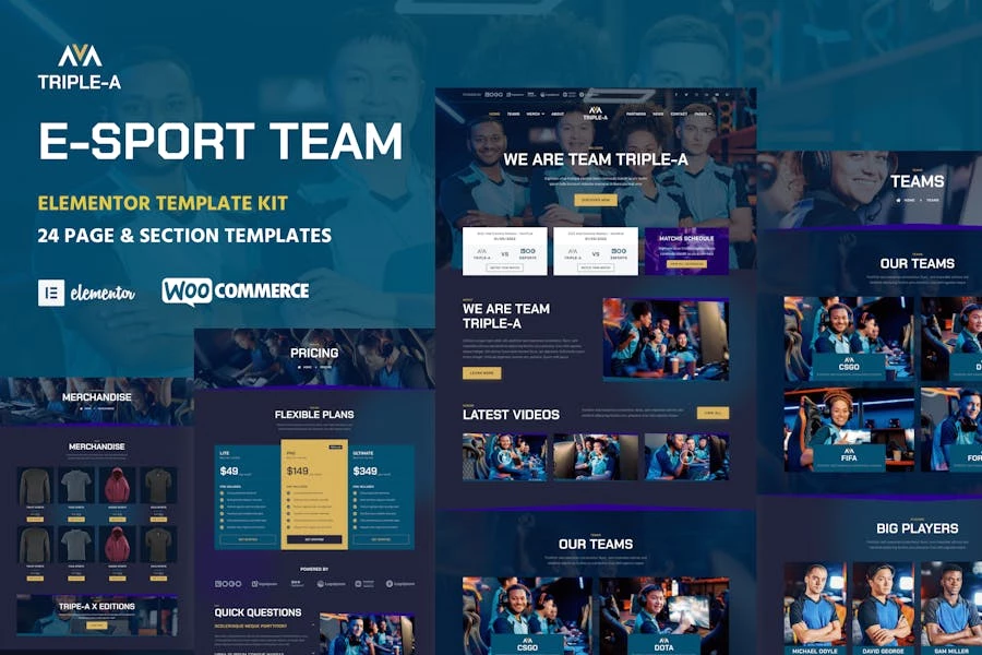 Triple-A - Template Kit de WooCommerce Elementor para juegos de equipos de eSports