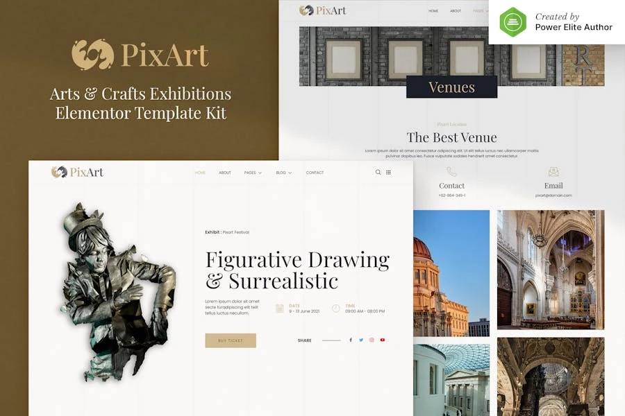 Pixart — Kit de plantillas Elementor para exhibición de artes y manualidades