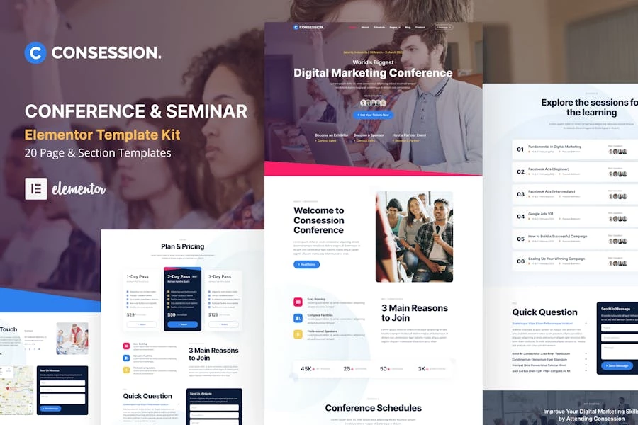 Consession - Kit de plantillas Elementor para conferencias y seminarios