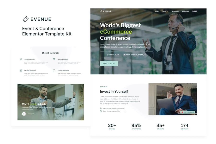 Evenue - Template Kit Elementor para eventos y conferencias