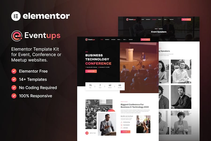 Eventups — Template Kit Elementor para eventos y conferencias