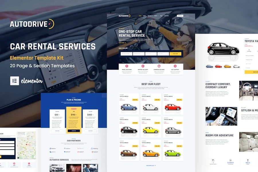 Autodrive - Kit de plantillas Elementor para alquiler y concesionario