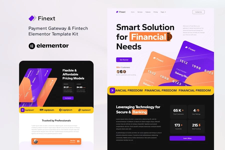 Finext - Template Kit de pasarela de pago y Fintech Elementor