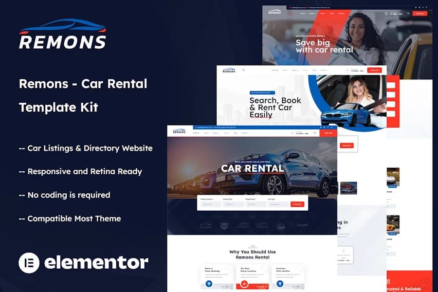 Remons - Kit de plantillas Elementor para alquiler de autos