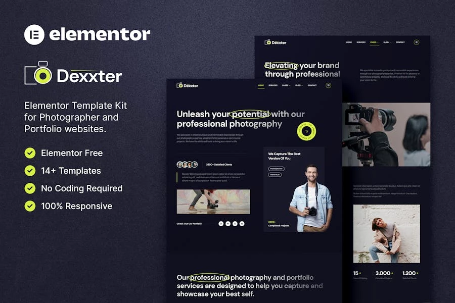 Dexxter — Template Kit Elementor para fotografía y Porfolio