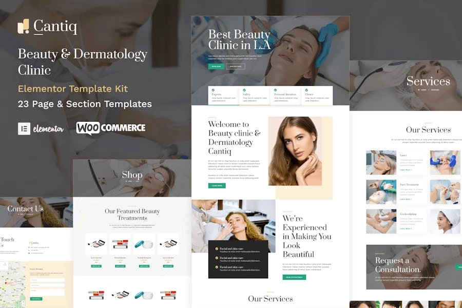 Cantiq - Template Kit Elementor Pro para clínicas de belleza y dermatólogos