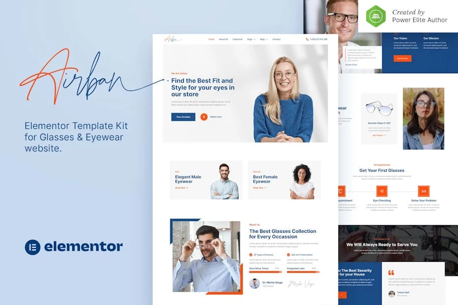 Airban — Kit de plantillas Elementor para anteojos y gafas