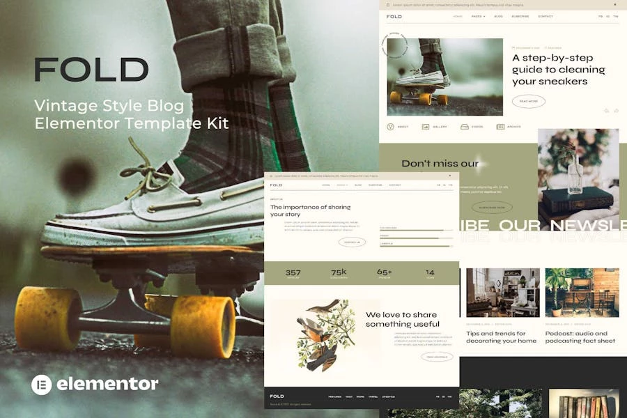 Fold - Template Kit Elementor de blog de estilo vintage