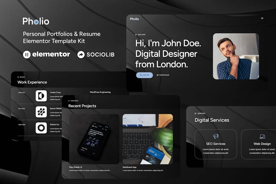 Pholio - Kit de plantillas Elementor para portafolios personales y currículums