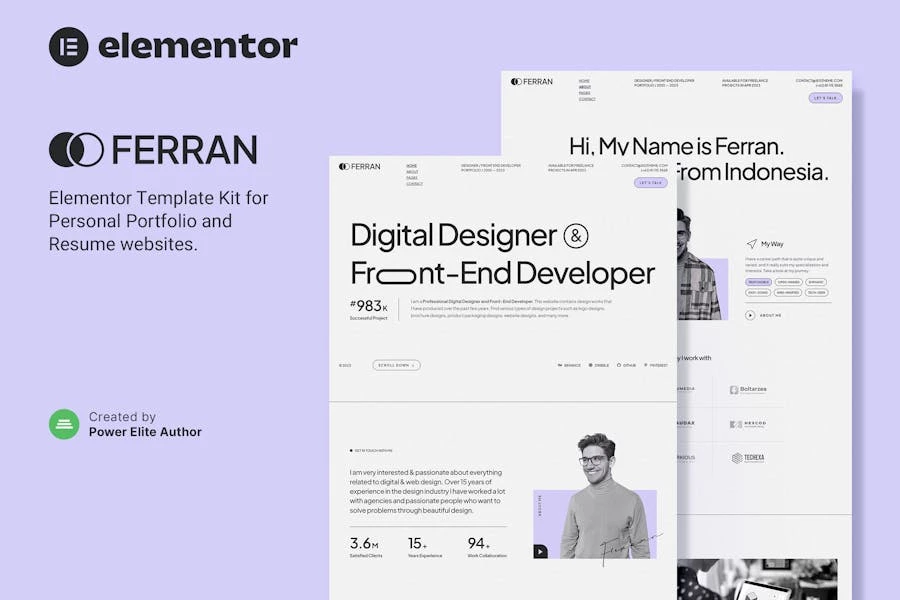 Ferran — Template Kit Elementor para Porfolio personal y currículum