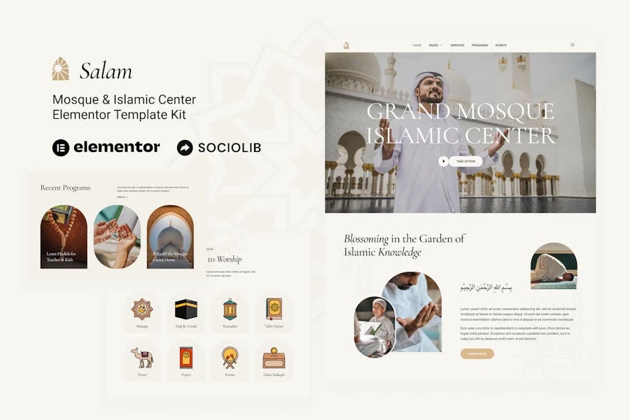 Salam - Kit de plantillas Elementor para mezquitas y centros islámicos