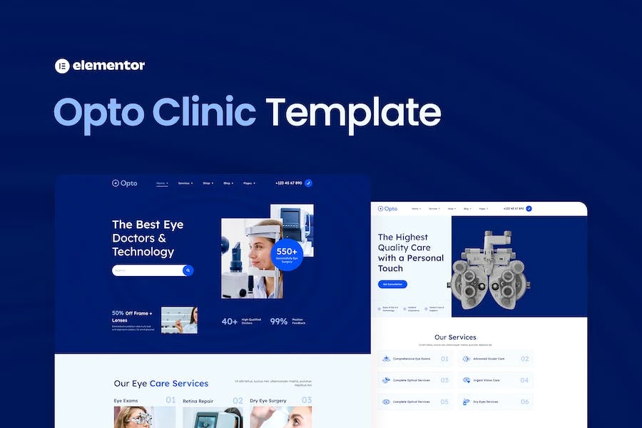 Opto — Template Kit Elementor Pro para centros de cuidado de ojos