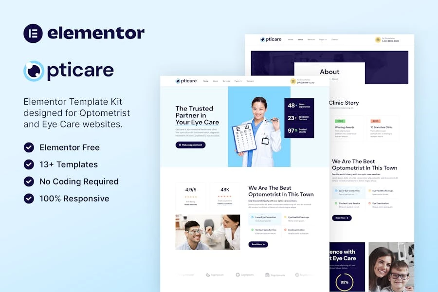 Opticare — Template Kit Elementor para optometristas y profesionales del cuidado de los ojos