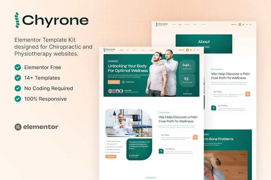 Chyrone — Template Kit Elementor para quiropráctica y fisioterapia