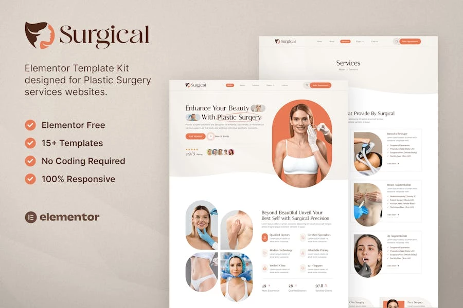 Quirúrgico — Kit de plantillas Elementor para clínicas de cirugía plástica