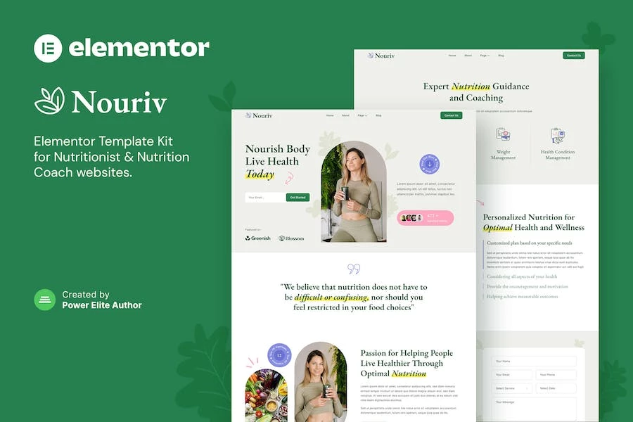 Nouriv — Template Kit Elementor para instructores de nutrición y nutricionista