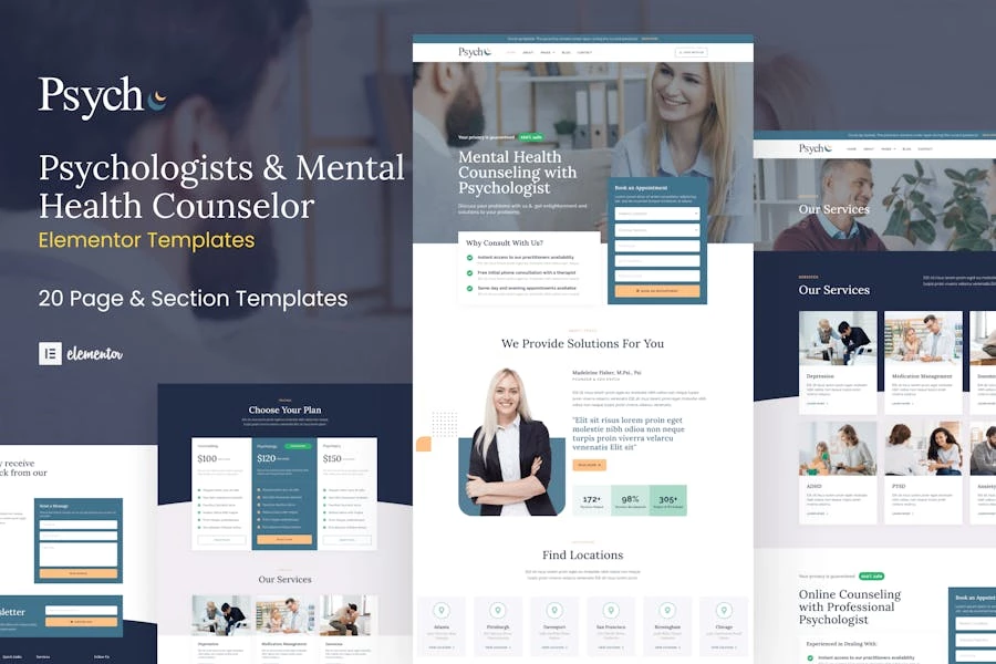 Psych - Kit de plantillas Elementor para consejeros de salud mental