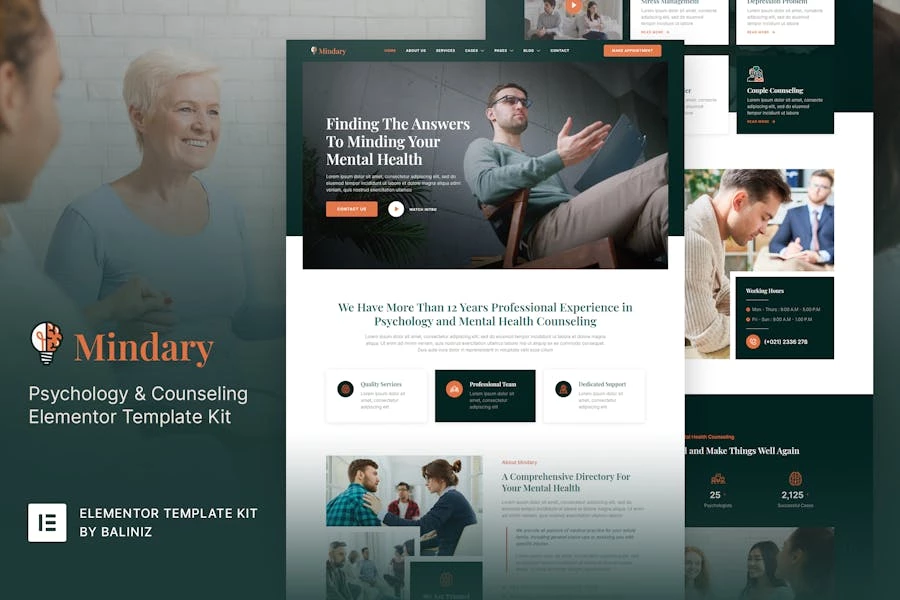 Mindary - Template Kit Elementor de psicología y asesoramiento