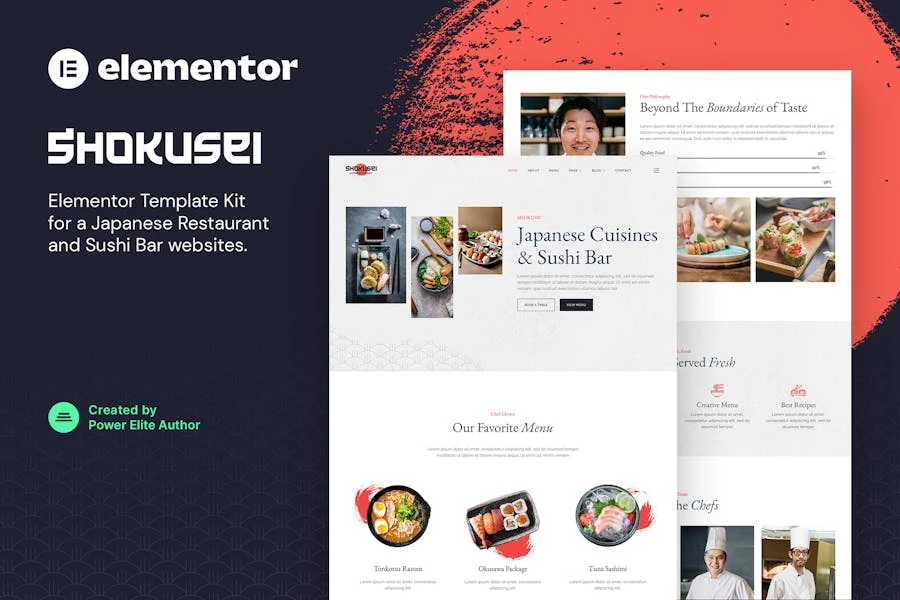 Shokusei - Template Kit Elementor para restaurante japonés y bar de sushi