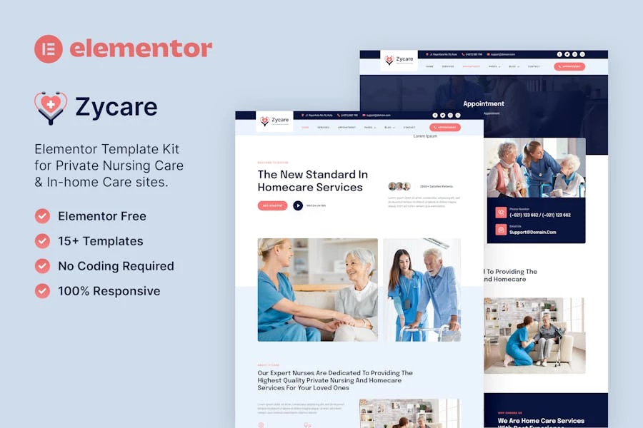 Zycare — Template Kit Elementor para Agencia privadas de atención domiciliaria y enfermería privada