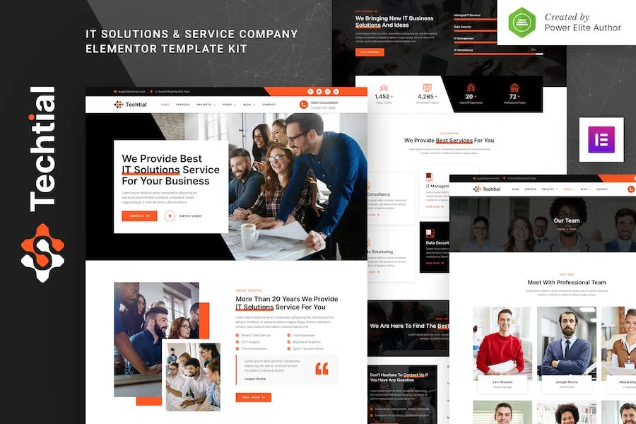 Techtial — Kit de plantillas Elementor para empresas de soluciones y servicios de TI