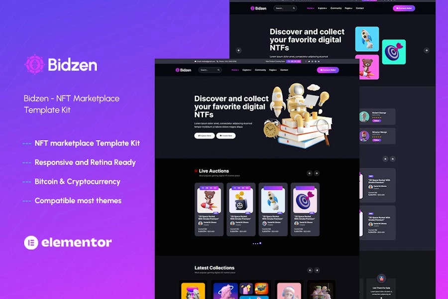 Bidzen — Template Kit de NFT Sales Elementor