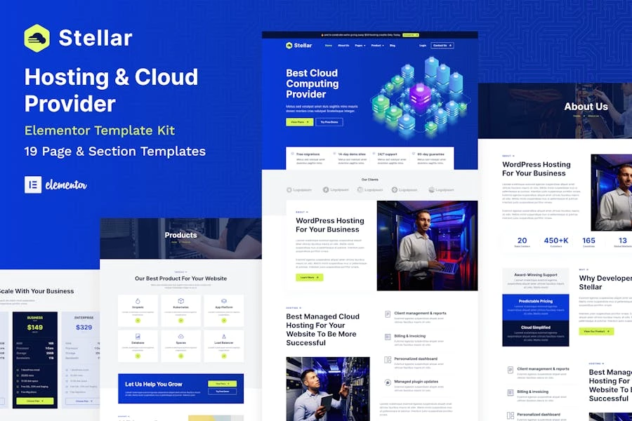 Stellar - Template Kit Elementor de WordPress para proveedores de alojamiento y nube