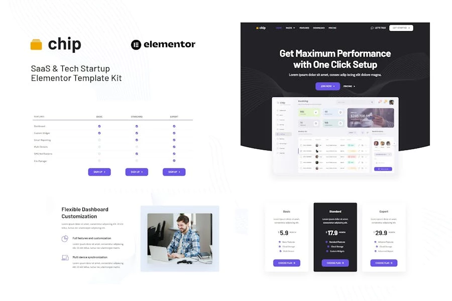 Chip - Template Kit Elementor para empresas emergentes de SaaS y tecnología