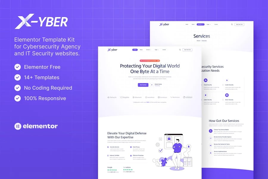 Xyber: Kit de plantillas de Elementor para Agencia de Ciberseguridad y Seguridad de TI