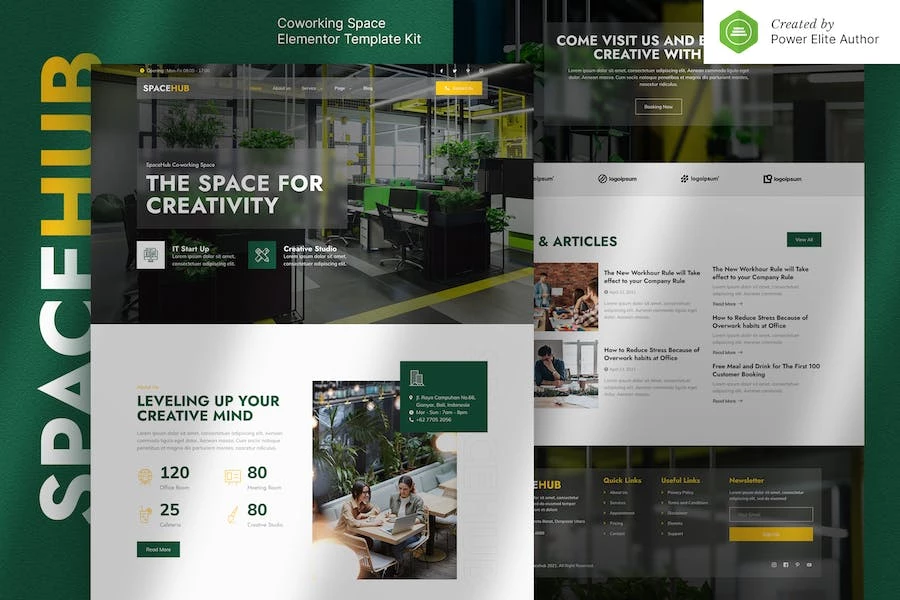Spacehub — Kit de plantillas Elementor para espacios creativos y de coworking