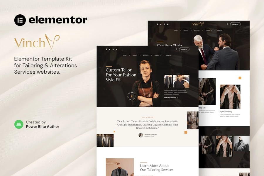 Vinch — Template Kit Elementor para servicios profesionales de sastrería y alteraciones