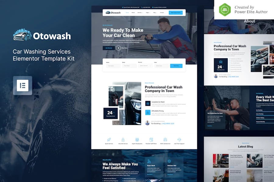 Otowash — Kit de plantillas Elementor para servicios de lavado y limpieza de autos