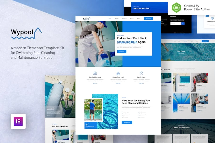Wypool — Kit de plantillas Elementor para servicios de limpieza y mantenimiento de piscinas