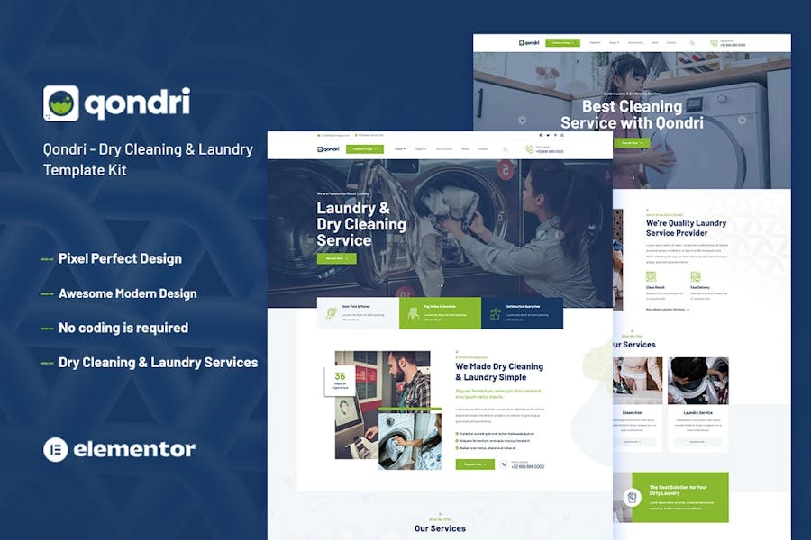Qondri - Template Kit Elementor para tintorería y lavandería